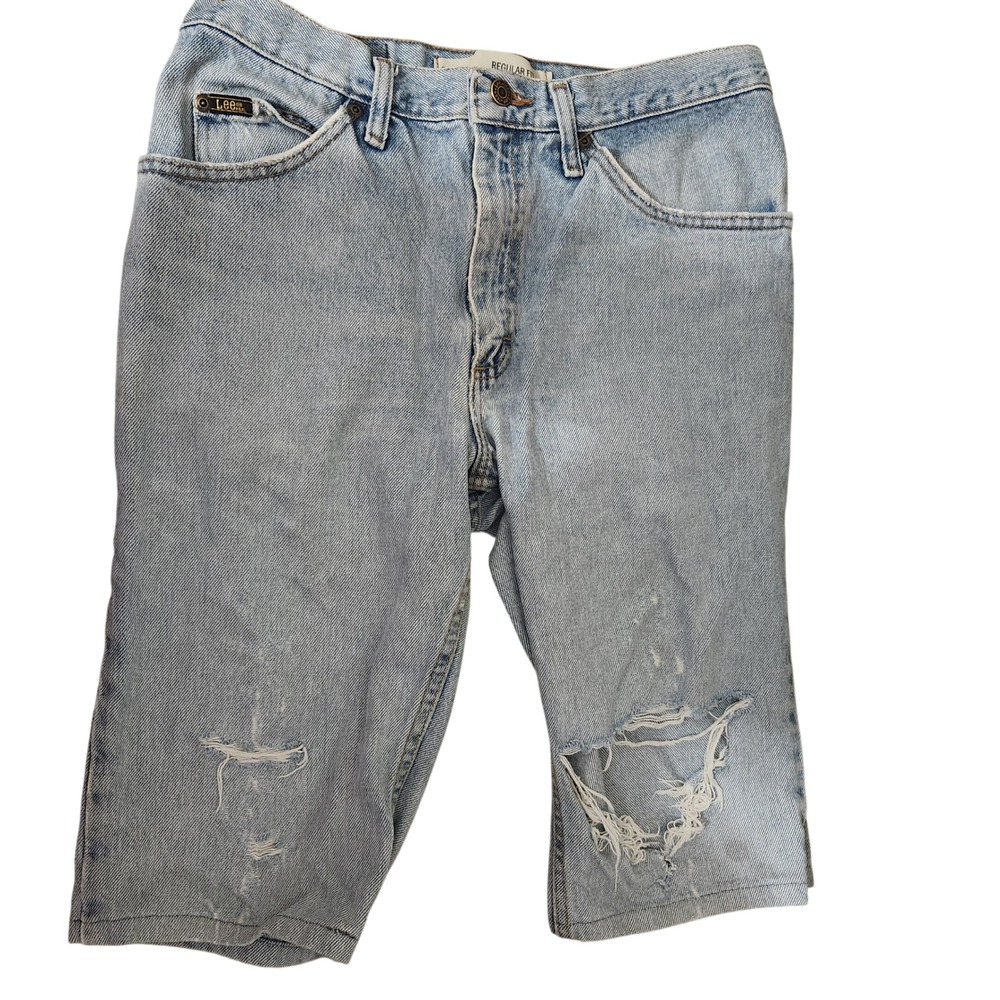 Lee Jeans Distressed Denim Shorts Light Wash Cutoff Ripped Men Size‎ 32x32